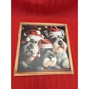 FRAMED Christmas SCHNAUZER PICTURE Framed With Santa Hats